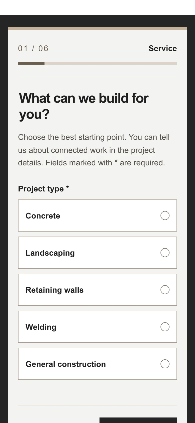 The J Brothers Construction estimate form on a phone